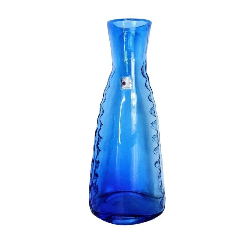 Vintage Blenko Aqua Blue Mouth Blown Handcrafted Turquoise Vase Has Label